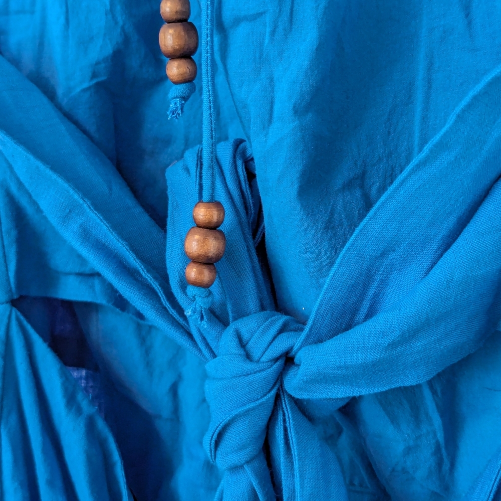 NWT Mango Blue Linen Boho Halter Dress With Open Back Beads, Sz L - Picture 7 of 8